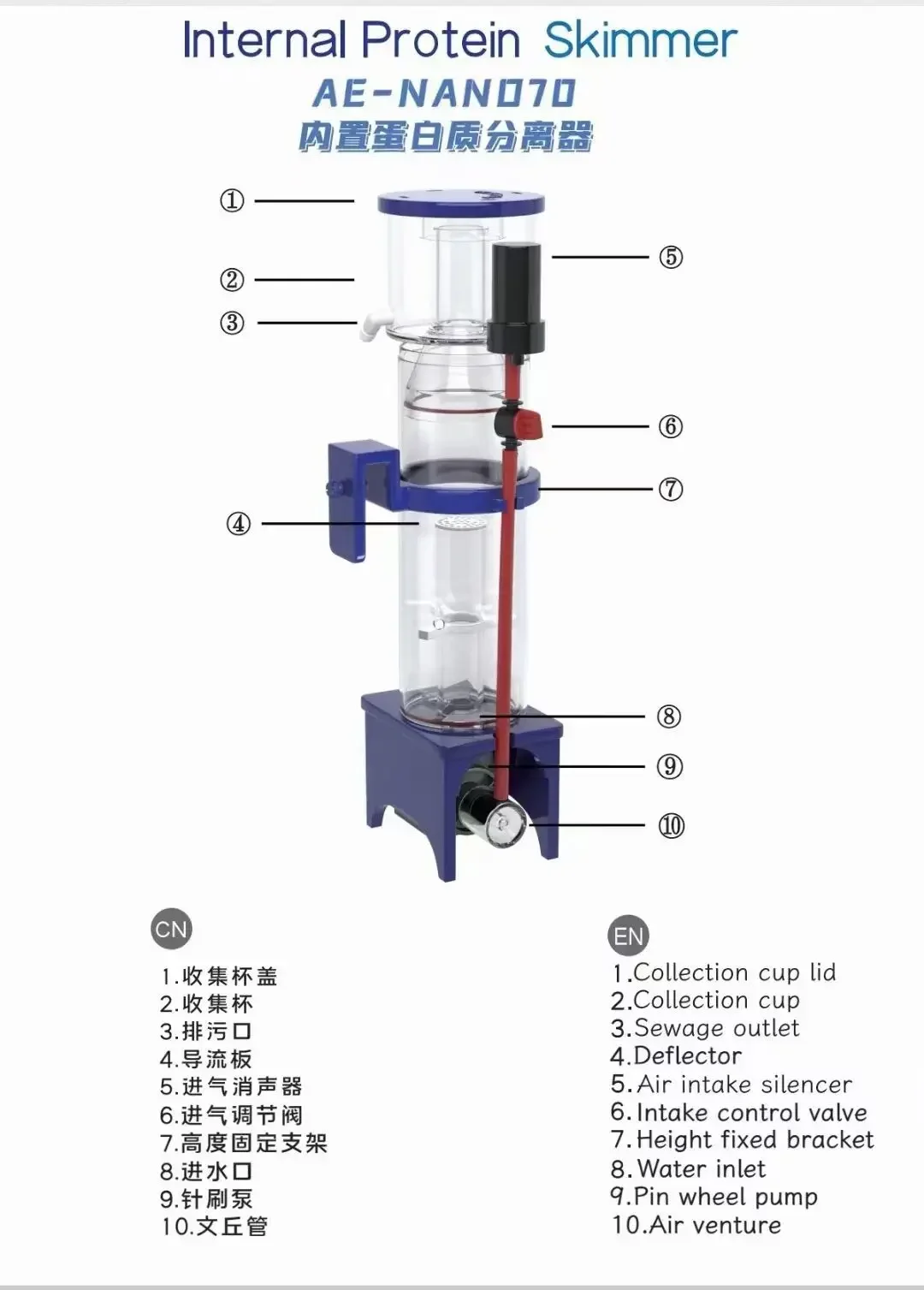 110-240V Aqua Excel Nano 40D 5 - đánh giá và giá Protein Skimmer Reef